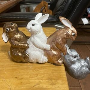 Charming Rabbit Shelf Sitter Handpainted with Metallic Tones